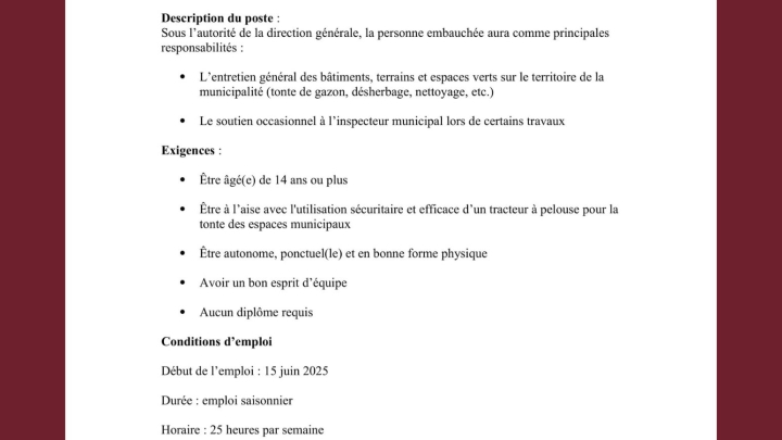OFFRE D'EMPLOI