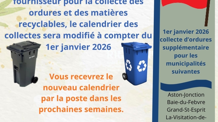 changement de calendrier des collectes RIGIDBNY