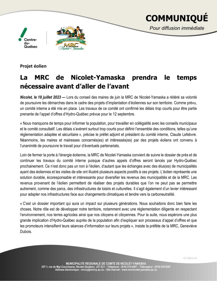 communiqué de presse