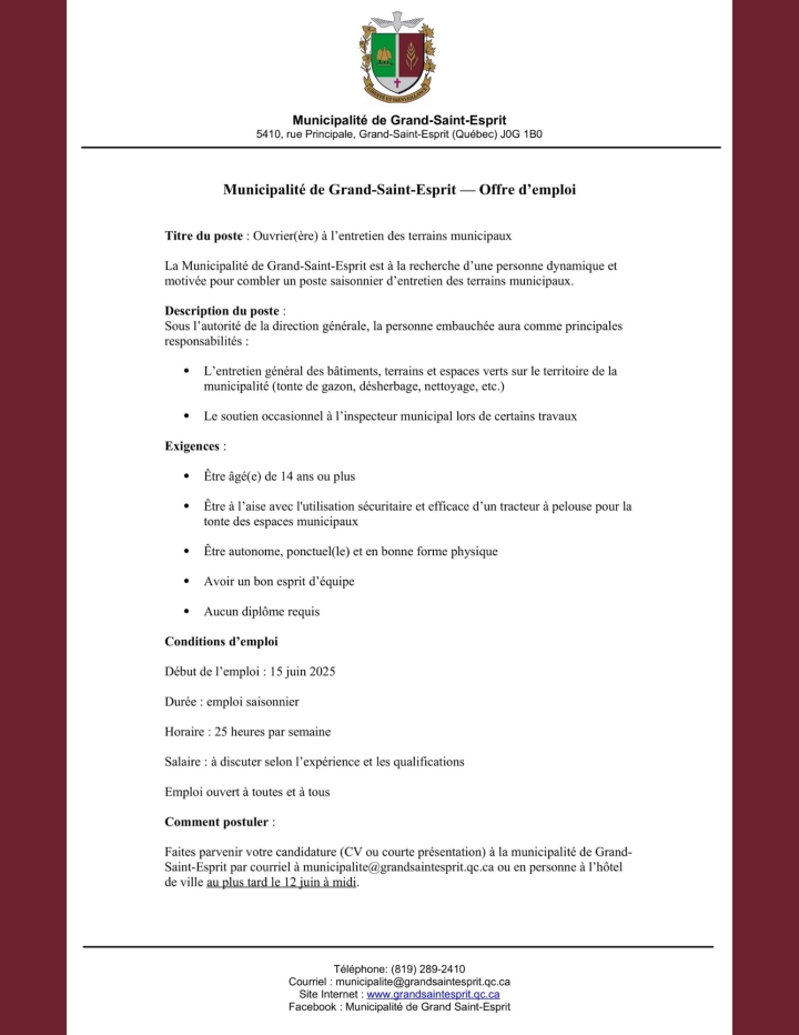 OFFRE D'EMPLOI