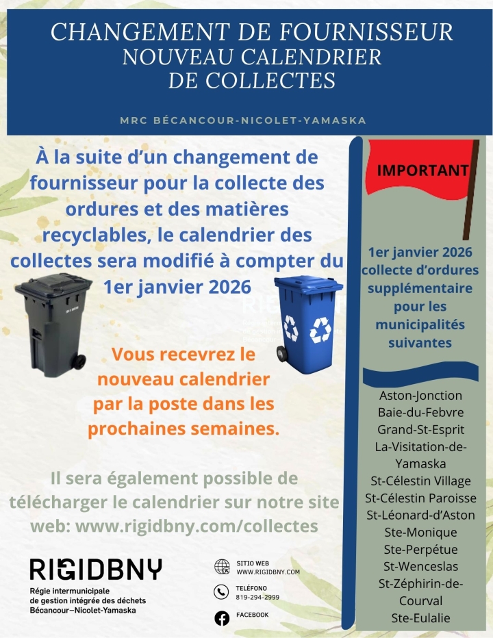 changement de calendrier des collectes RIGIDBNY